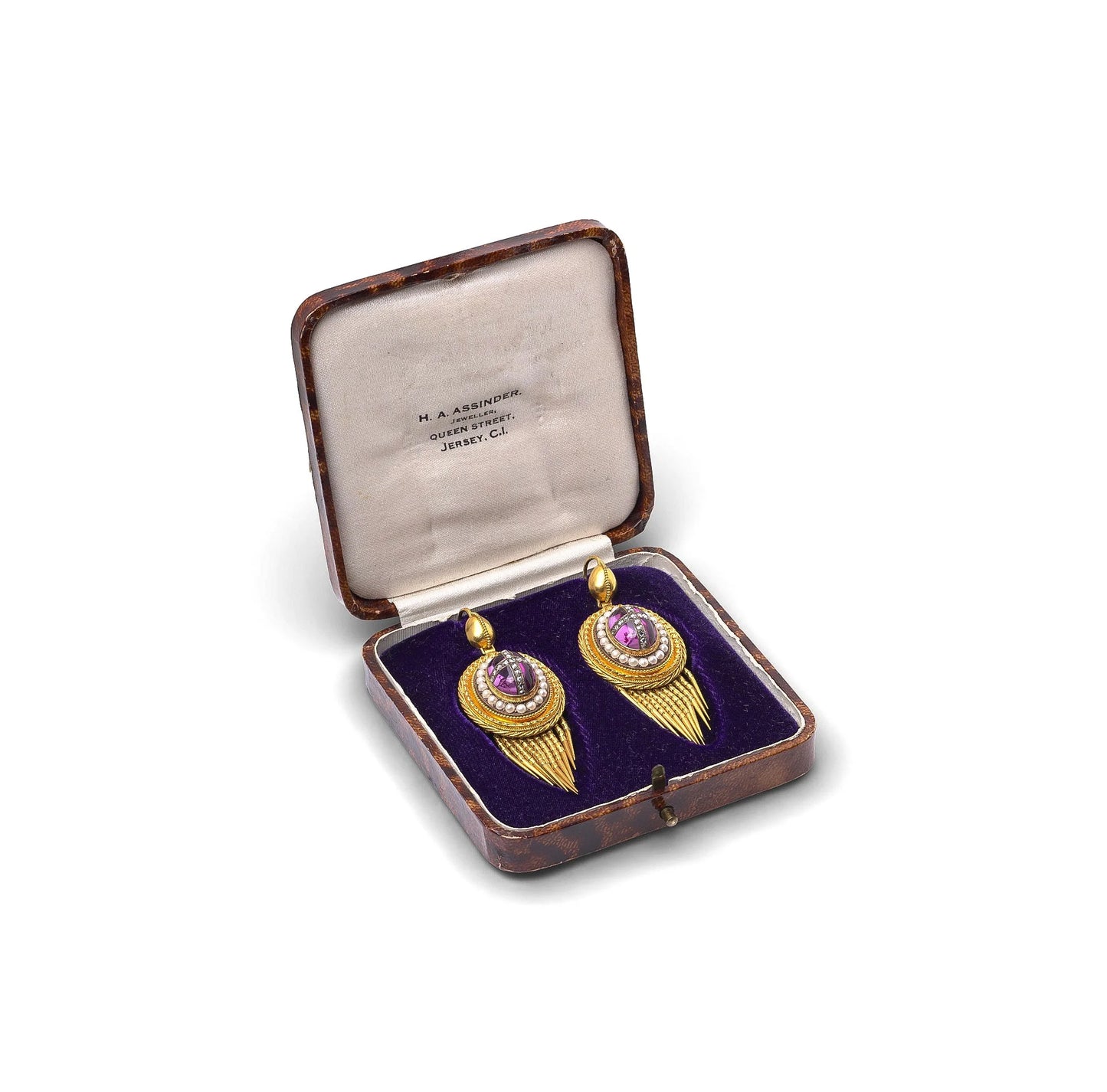 19th Century 21 Carat Gold Amethyst, Pearl And Diamond Earrings