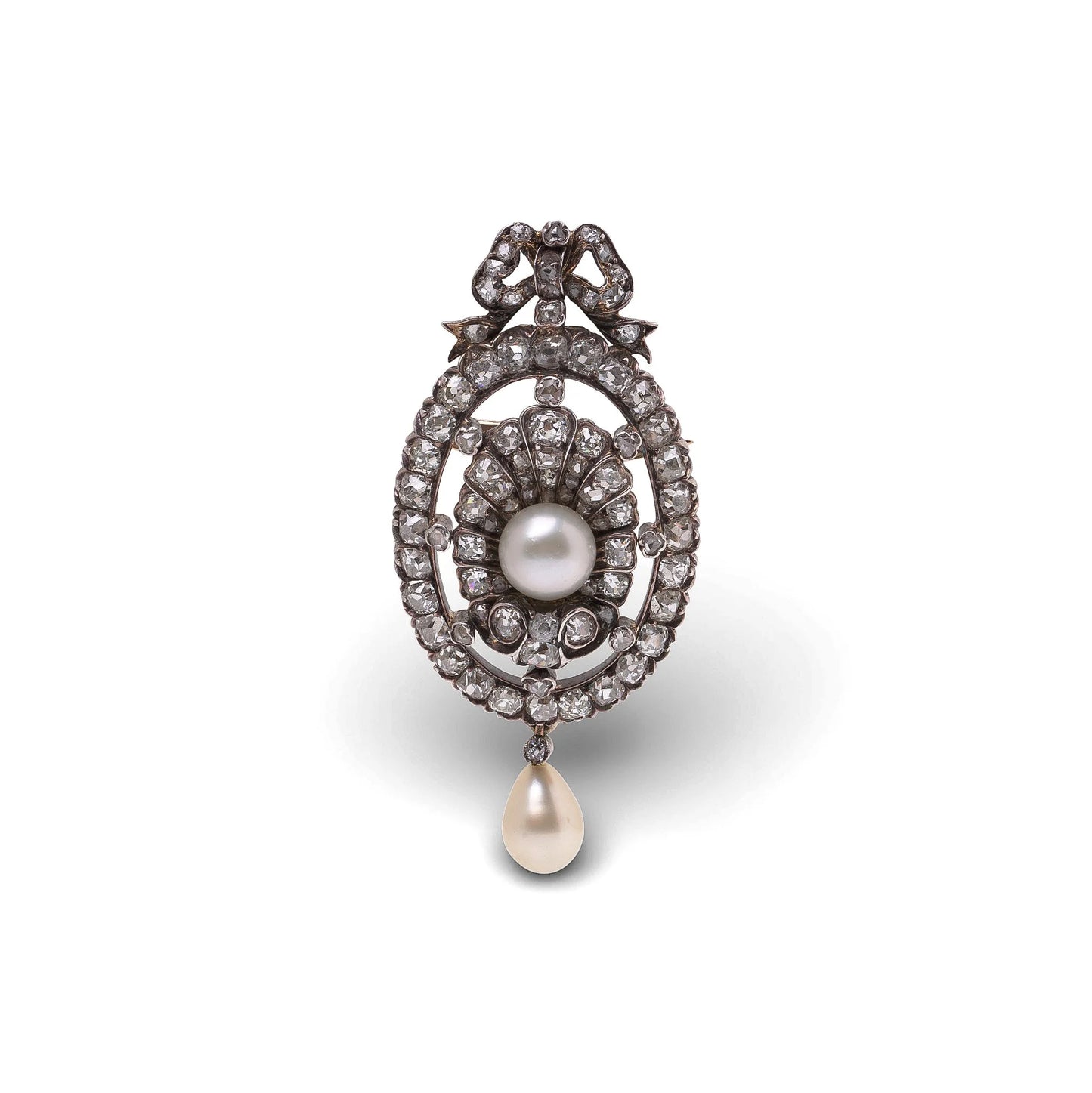 Victorian 15 Carat Gold And Silver Diamond And Pearl Pendant