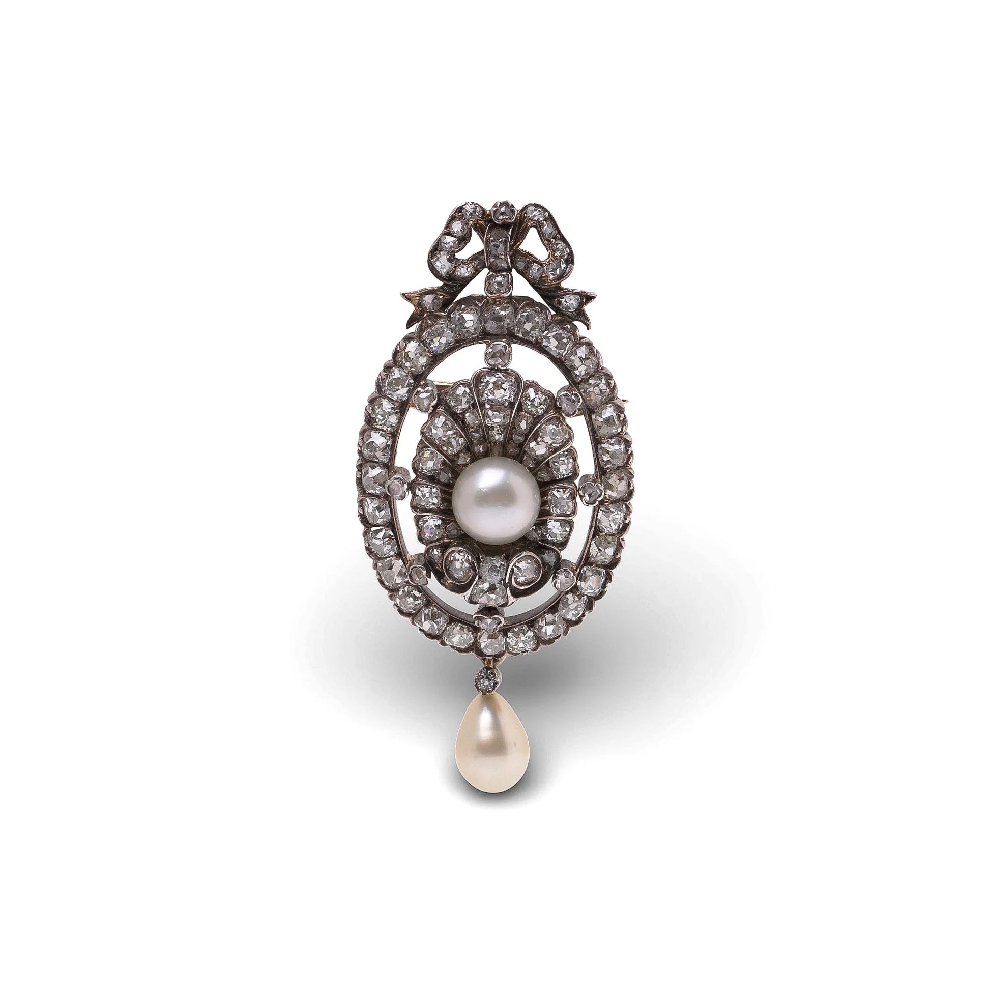 Victorian 15 Carat Gold And Silver Diamond And Pearl Pendant