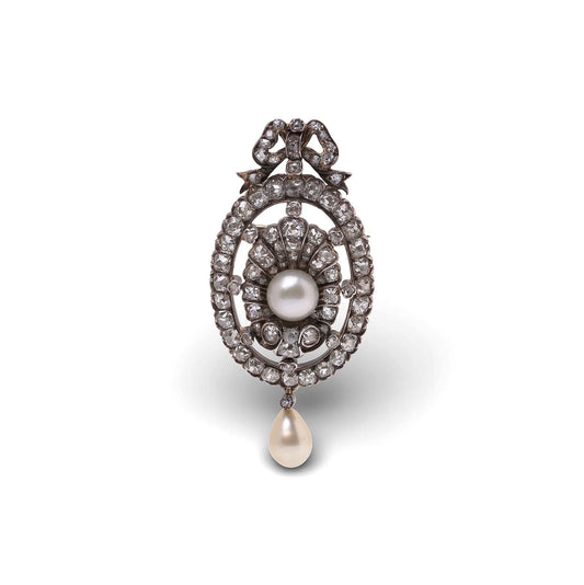 Victorian 15 Carat Gold And Silver Diamond And Pearl Pendant