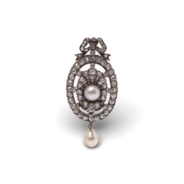 Victorian 15 Carat Gold And Silver Diamond And Pearl Pendant