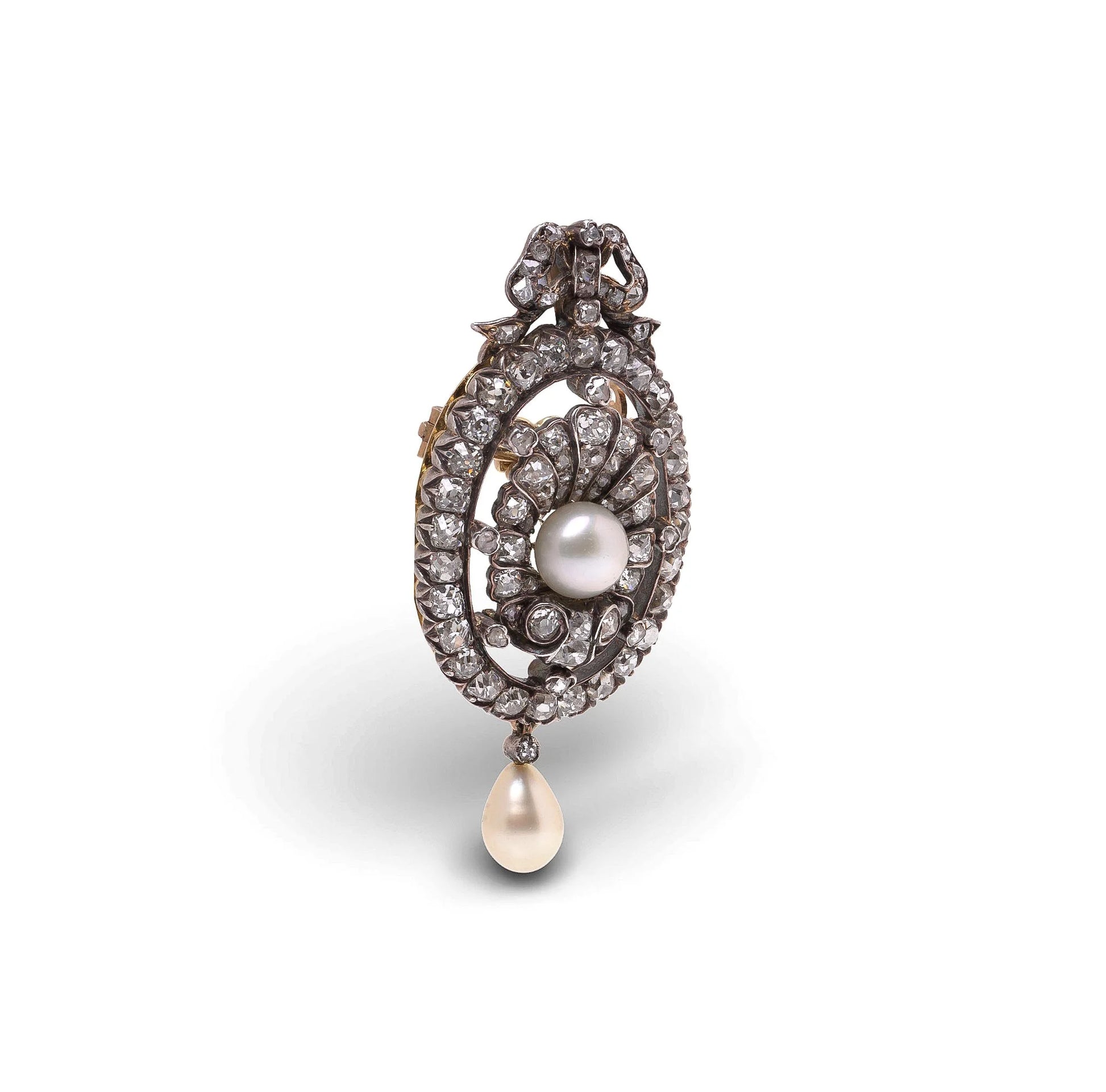 Victorian 15 Carat Gold And Silver Diamond And Pearl Pendant
