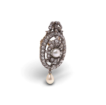 Victorian 15 Carat Gold And Silver Diamond And Pearl Pendant