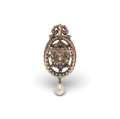 Victorian 15 Carat Gold And Silver Diamond And Pearl Pendant