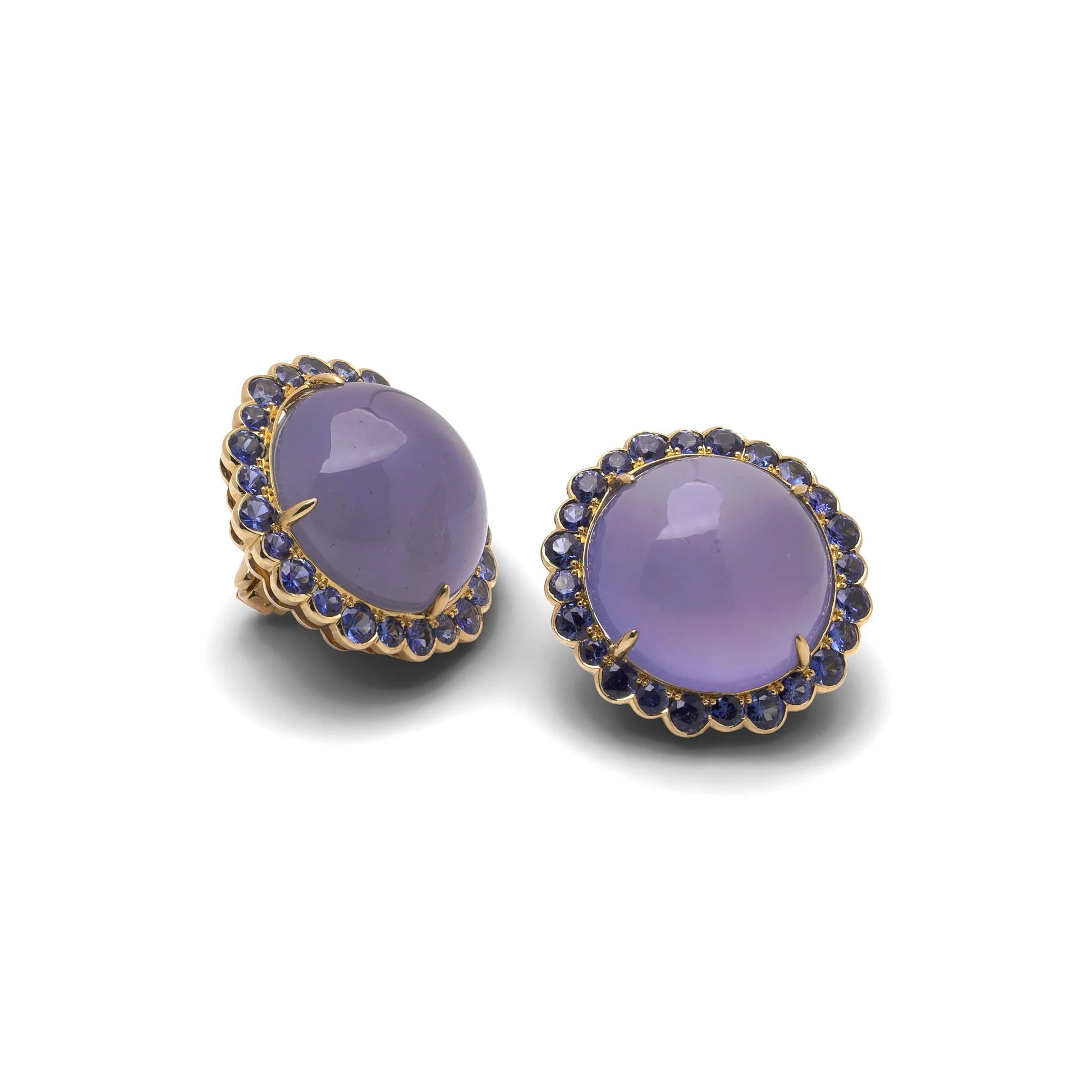 Vintage 1970's 18 Carat Gold Sapphire And Chrysoberyl Clip Earrings