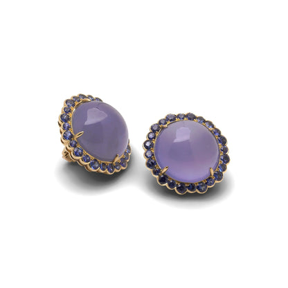 Vintage 1970's 18 Carat Gold Sapphire And Chrysoberyl Clip Earrings