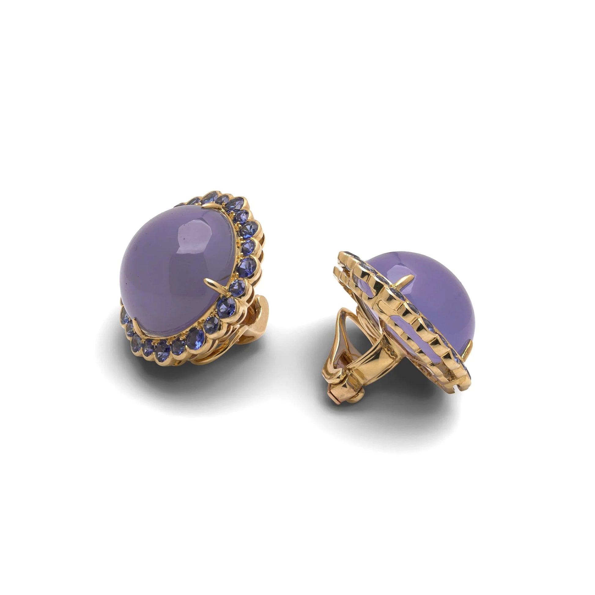 Vintage 1970's 18 Carat Gold Sapphire And Chrysoberyl Clip Earrings
