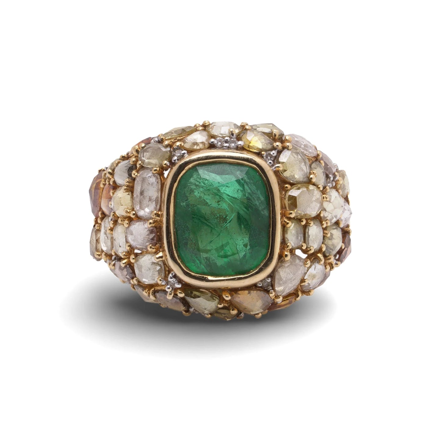 Faraone 18 Carat Gold Emerald And Diamond Vintage Ring