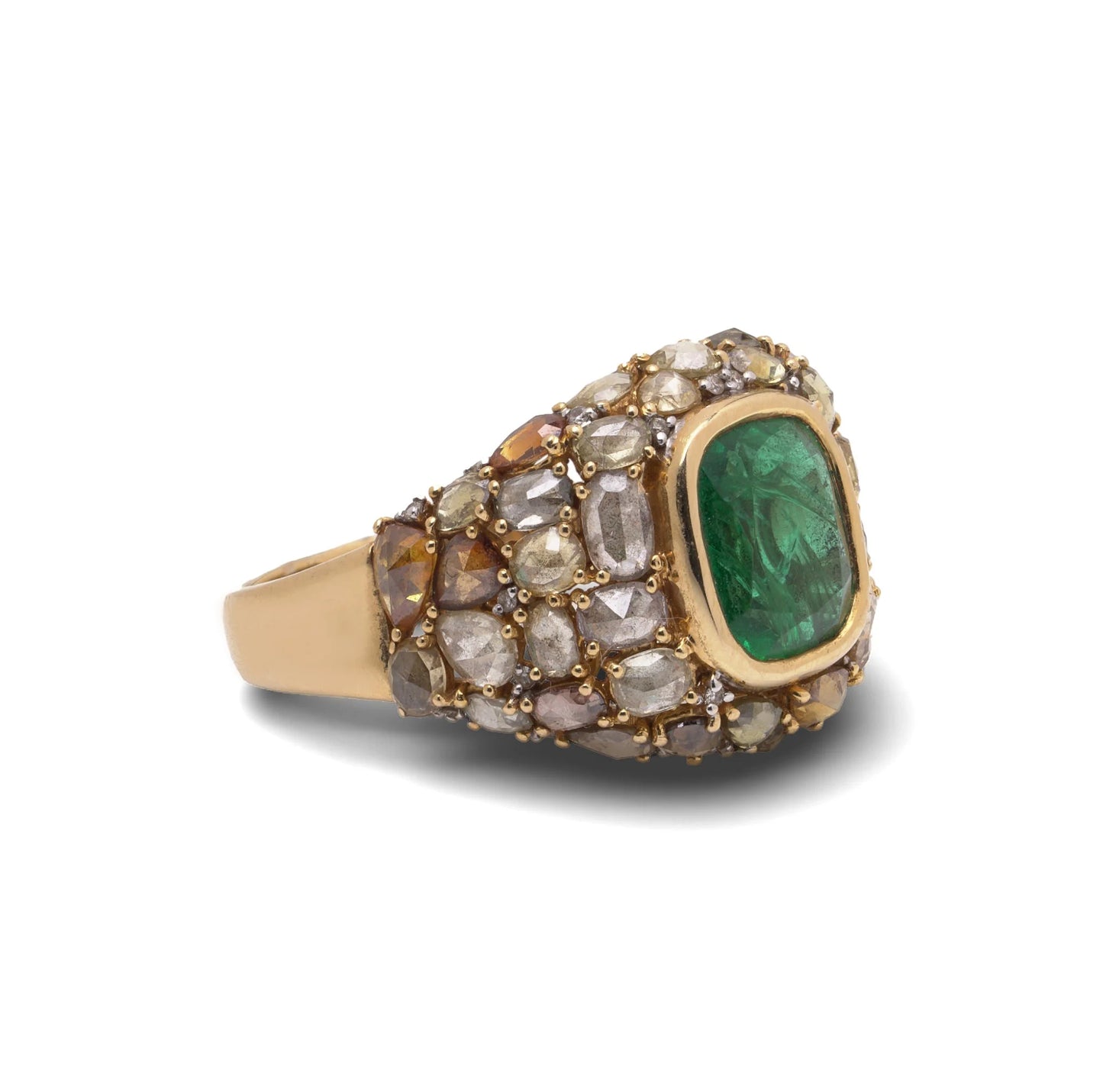Faraone 18 Carat Gold Emerald And Diamond Vintage Ring