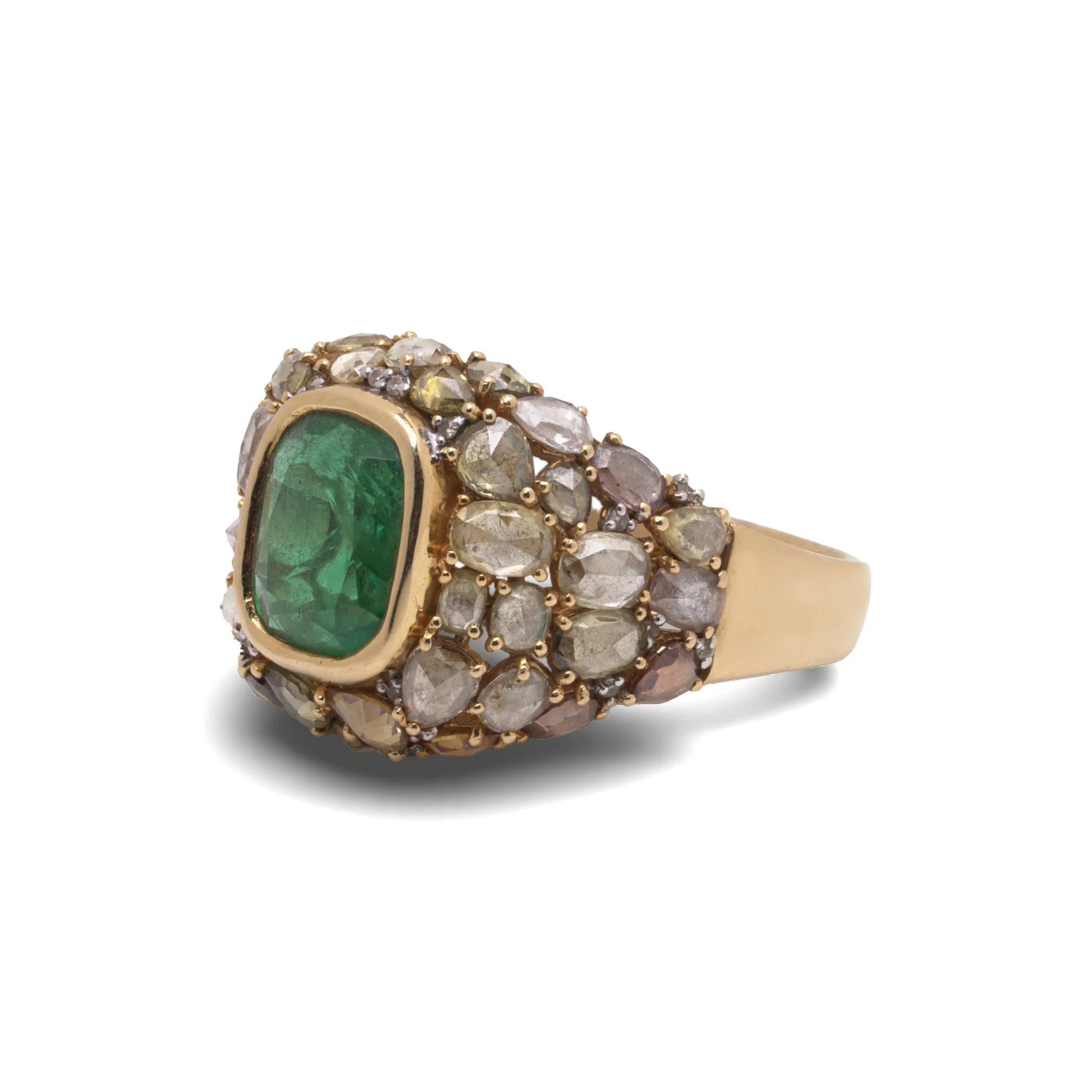 Faraone 18 Carat Gold Emerald And Diamond Vintage Ring