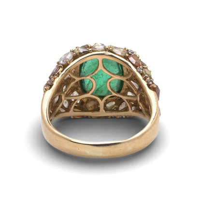 Faraone 18 Carat Gold Emerald And Diamond Vintage Ring