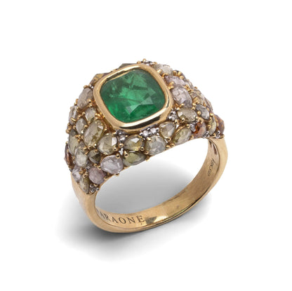 Faraone 18 Carat Gold Emerald And Diamond Vintage Ring