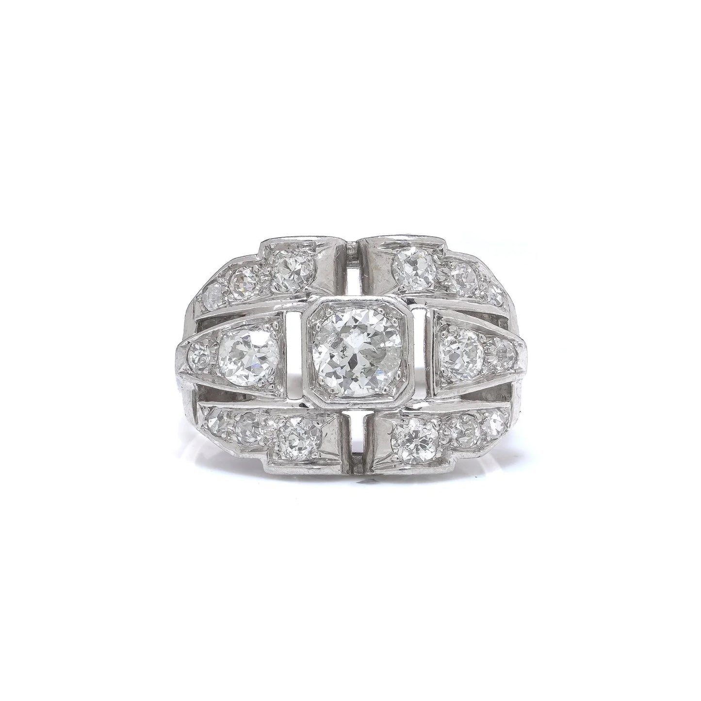 Art Deco Platinum Old European Cut Diamond Ring, Circa 1920's