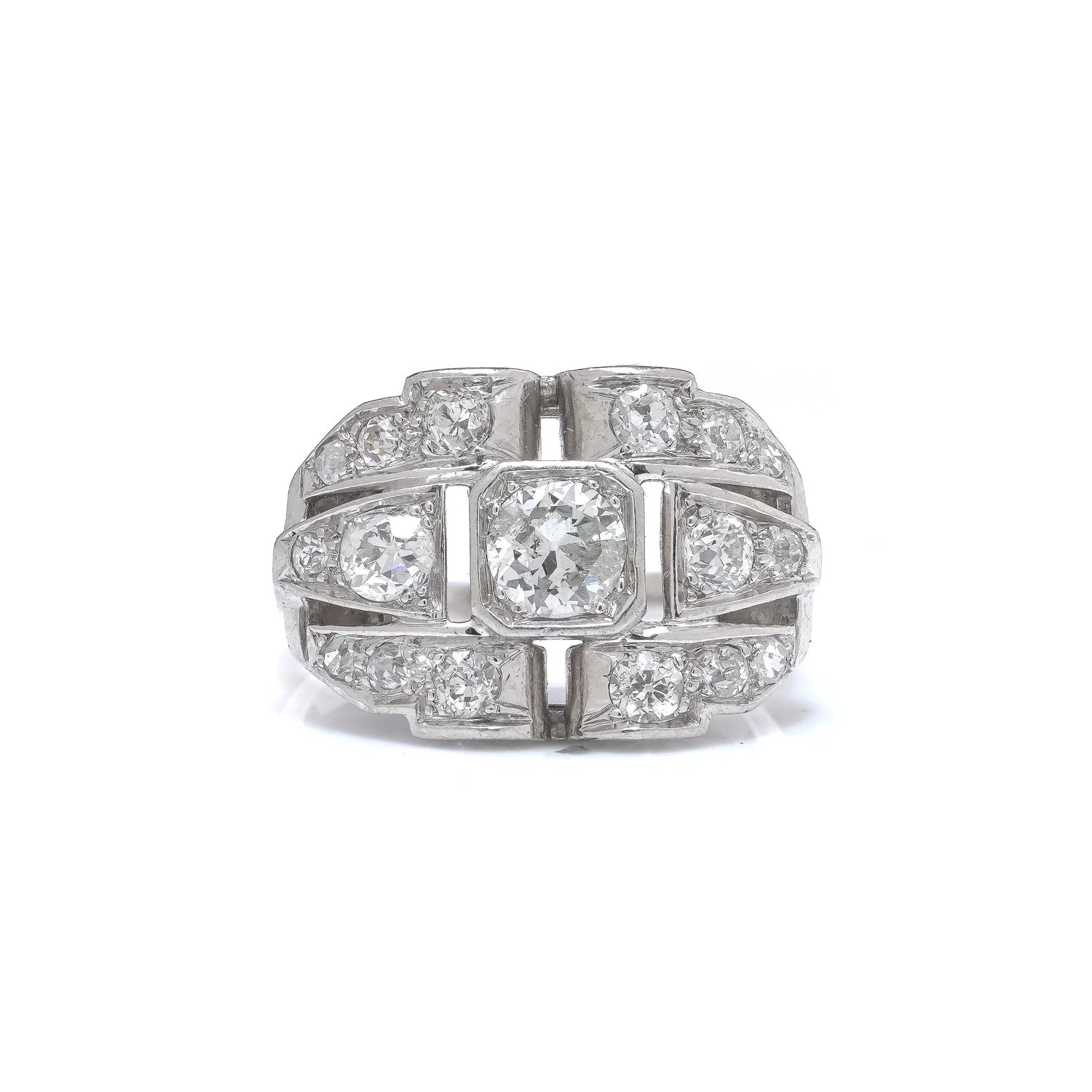 Art Deco Platinum Old European Cut Diamond Ring, Circa 1920's