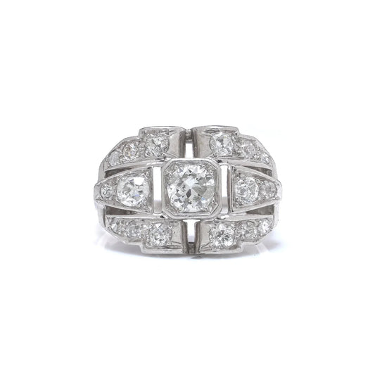 Art Deco Platinum Old European Cut Diamond Ring, Circa 1920's
