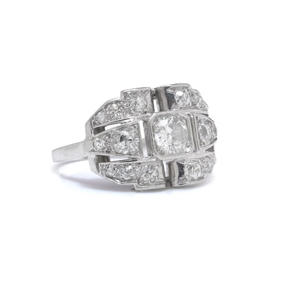 Art Deco Platinum Old European Cut Diamond Ring, Circa 1920's
