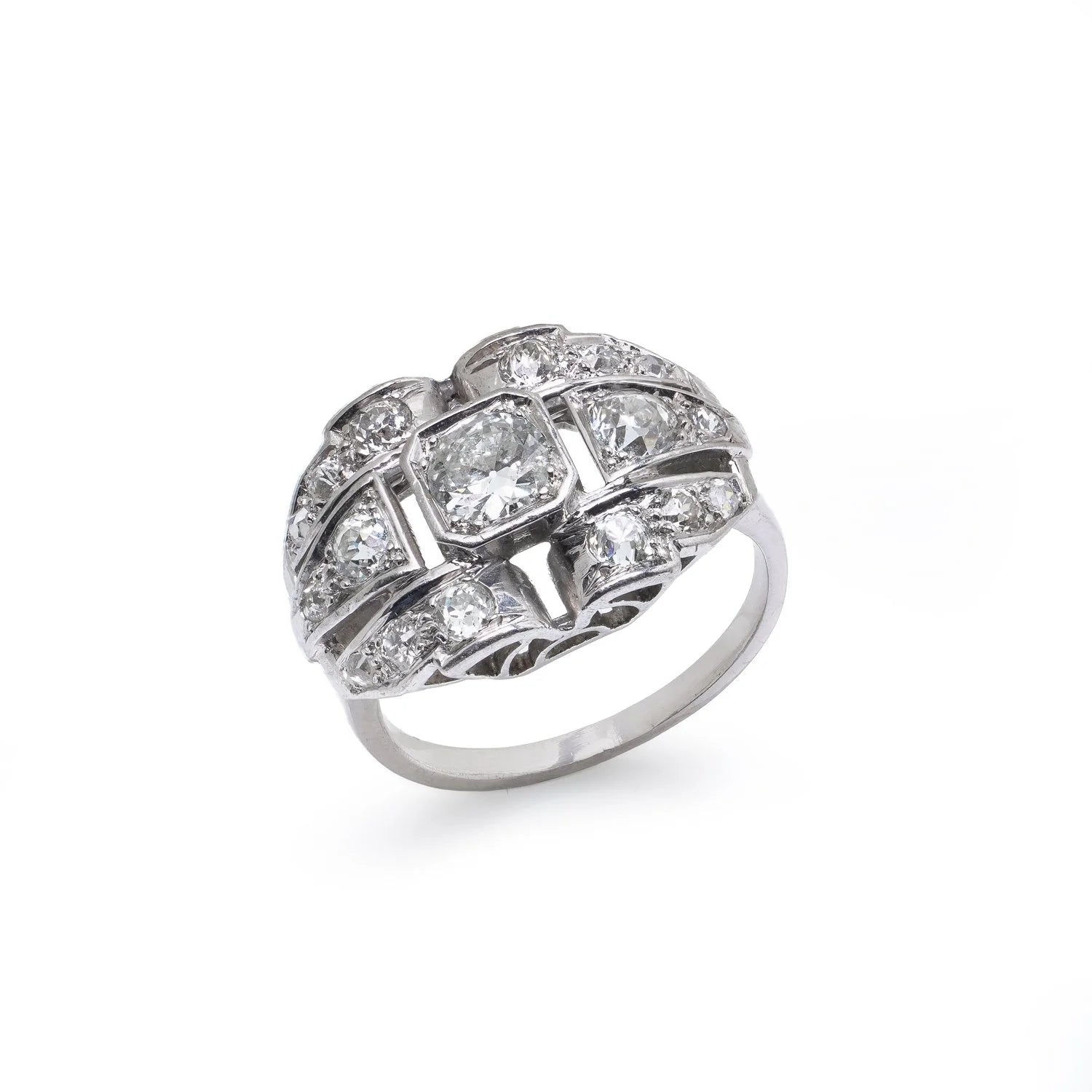 Art Deco Platinum Old European Cut Diamond Ring, Circa 1920's