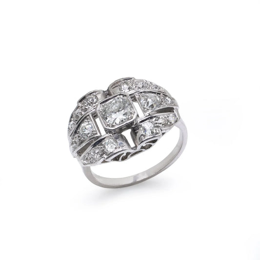 Art Deco Platinum Old European Cut Diamond Ring, Circa 1920's