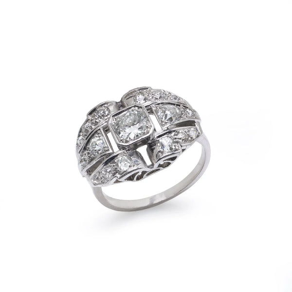 Art Deco Platinum Old European Cut Diamond Ring, Circa 1920's
