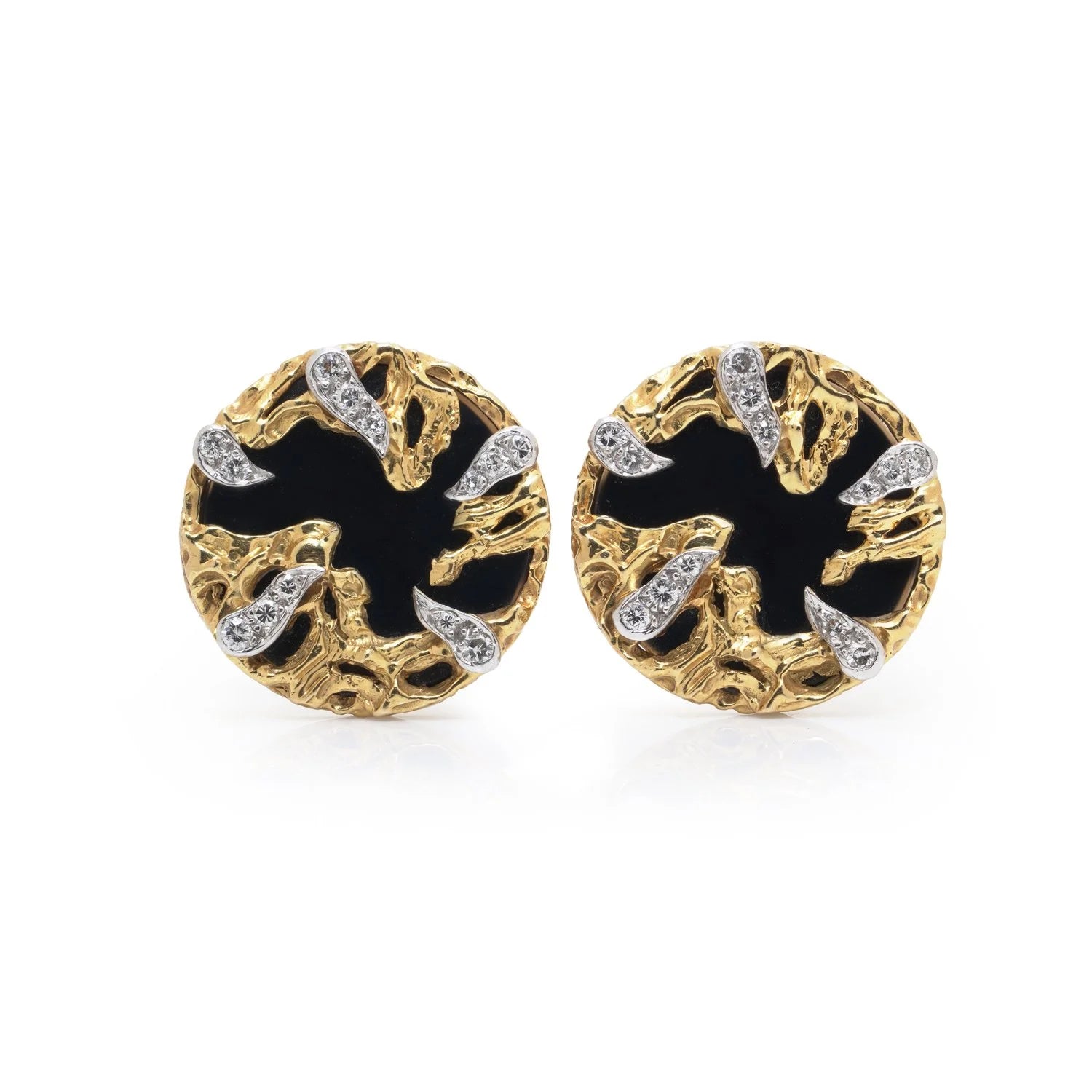 Vintage Kutchinsky 18ct Gold Onyx & Diamond Clip-On Earrings, Circa 1970s