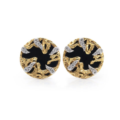 Vintage Kutchinsky 18ct Gold Onyx & Diamond Clip-On Earrings, Circa 1970s