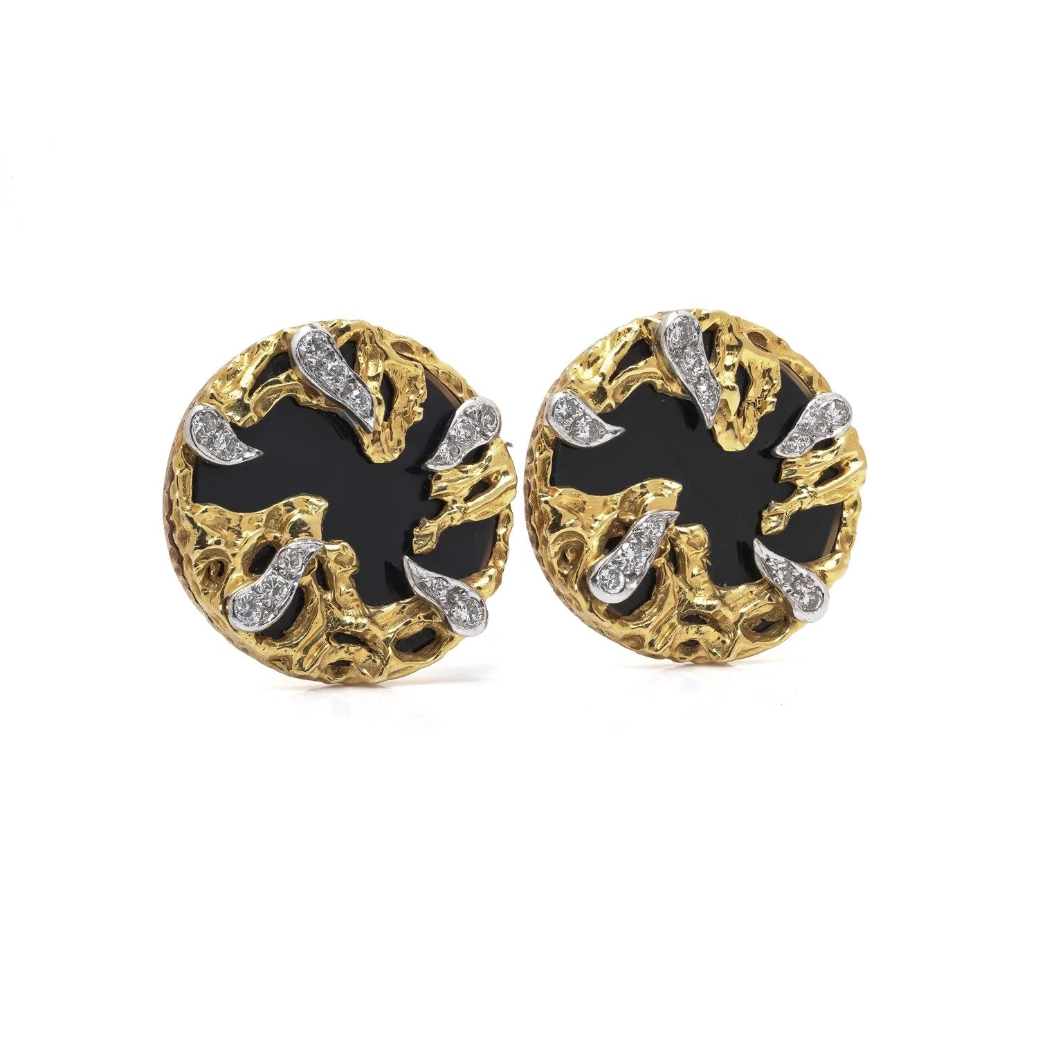 Vintage Kutchinsky 18ct Gold Onyx & Diamond Clip-On Earrings, Circa 1970s
