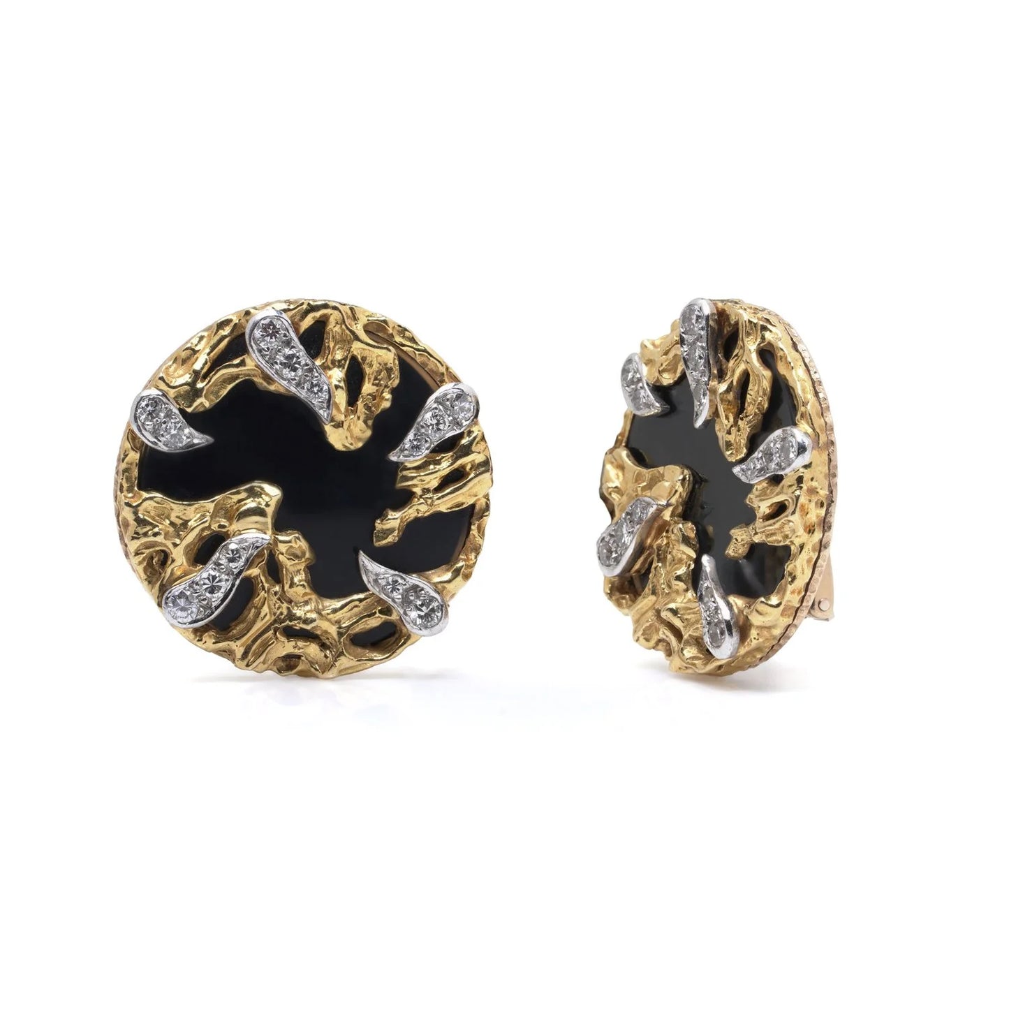 Vintage Kutchinsky 18ct Gold Onyx & Diamond Clip-On Earrings, Circa 1970s