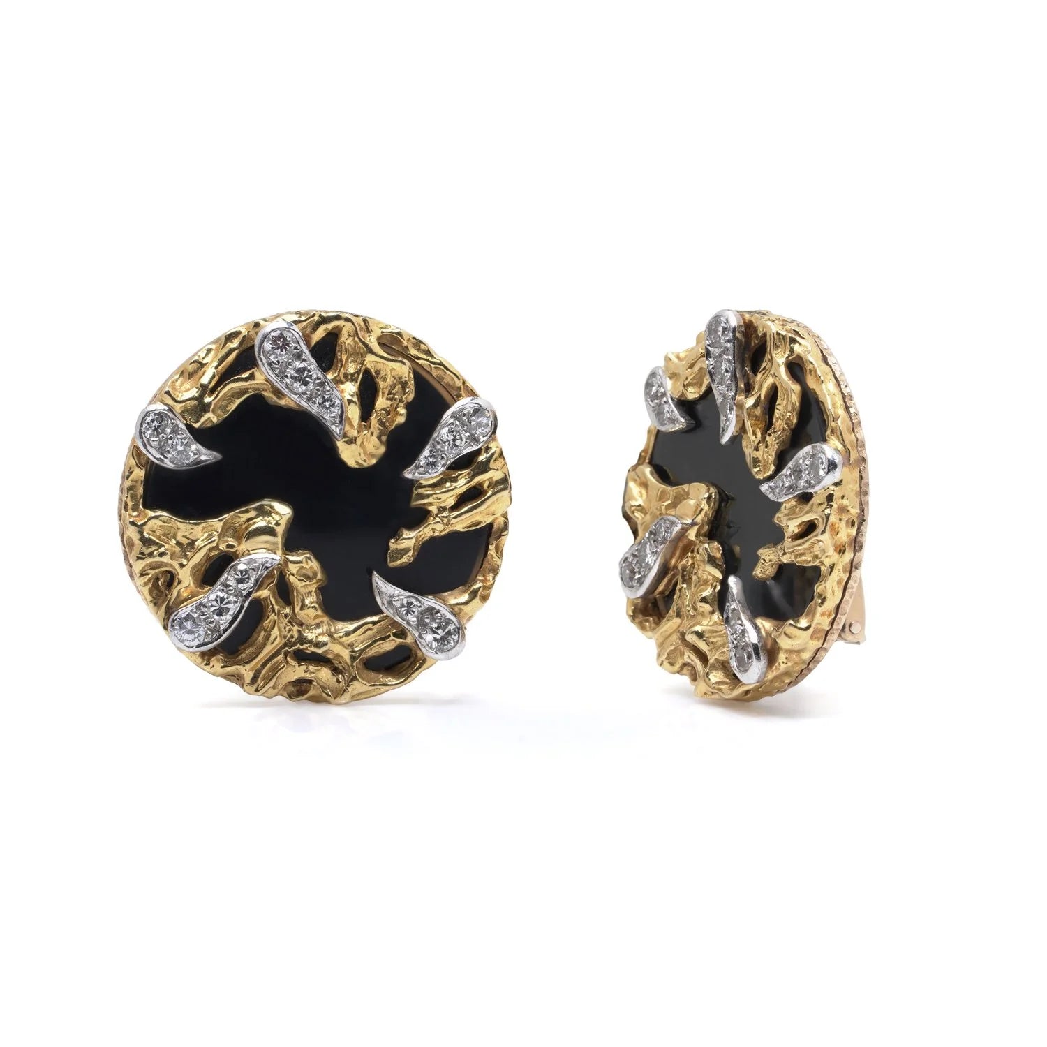 Vintage Kutchinsky 18ct Gold Onyx & Diamond Clip-On Earrings, Circa 1970s