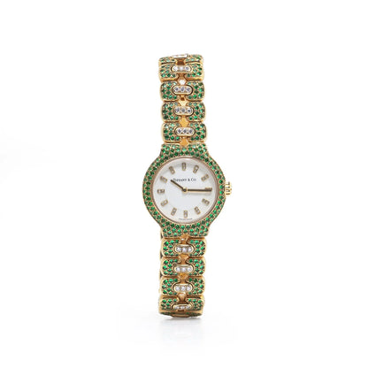 Tiffany & Co. Tesoro 18 Carat Gold Emerald And Diamond Watch