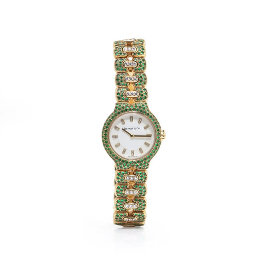 Tiffany & Co. Tesoro 18 Carat Gold Emerald And Diamond Watch
