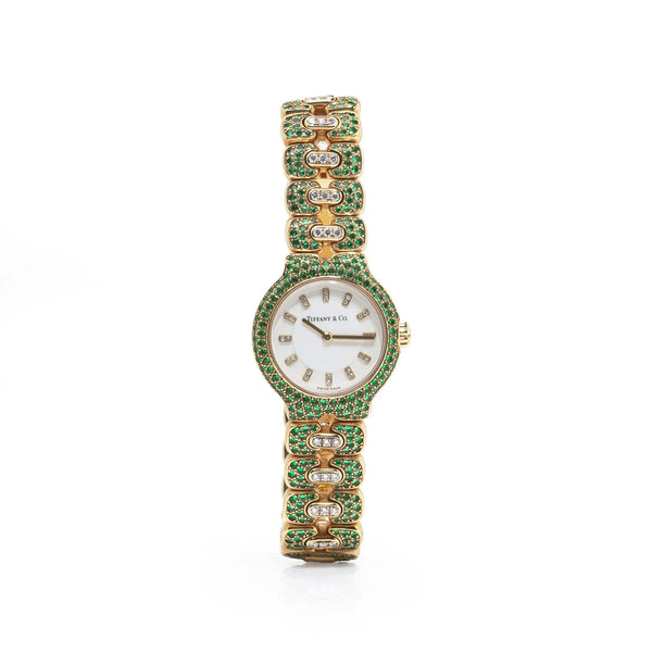 Tiffany & Co. Tesoro 18 Carat Gold Emerald And Diamond Watch