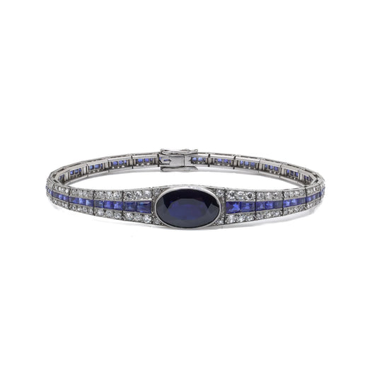 Art Deco Platinum Sapphire And Diamond Bracelet, Mauboussin Style