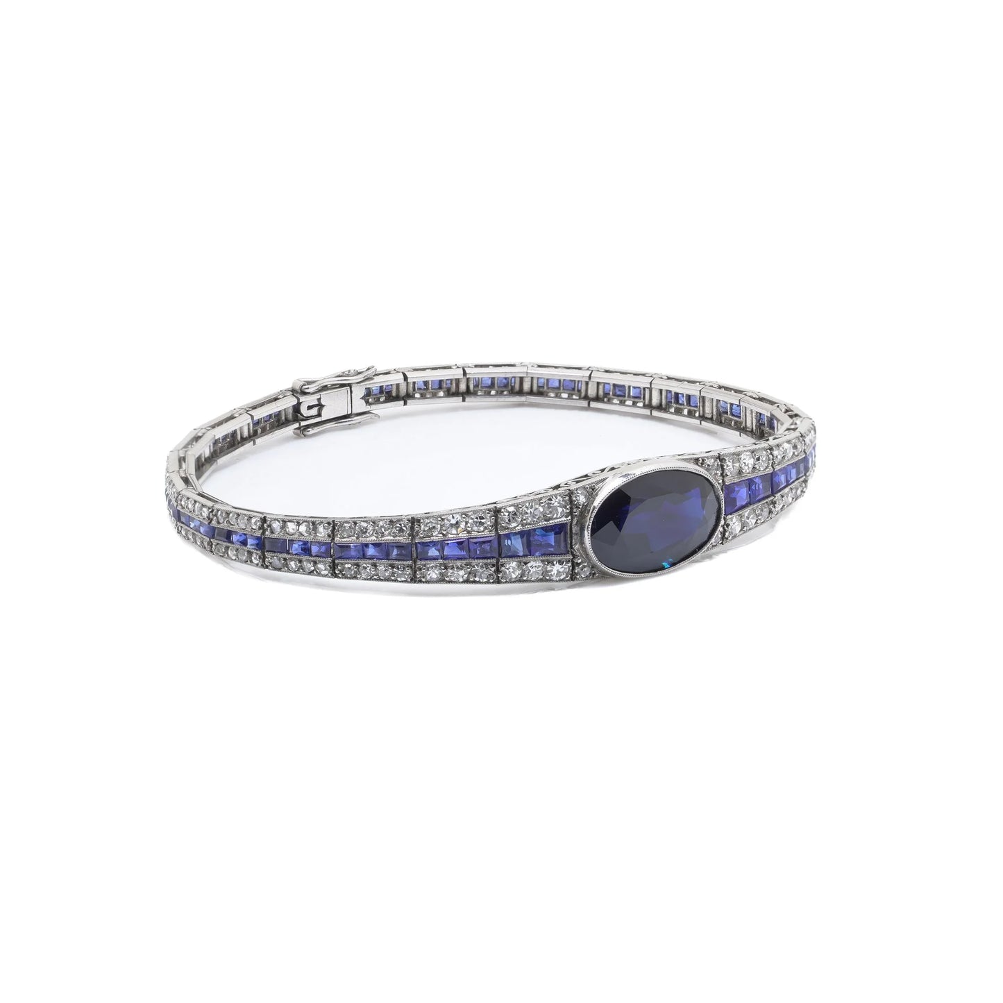 Art Deco Platinum Sapphire And Diamond Bracelet, Mauboussin Style