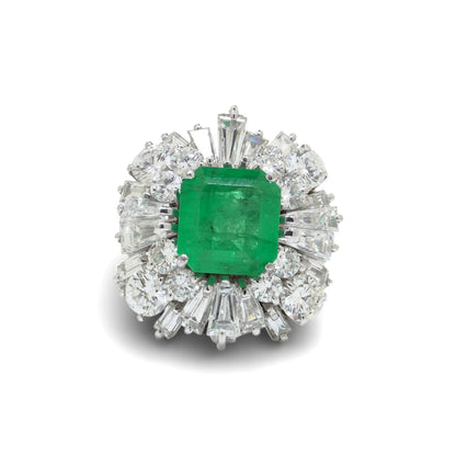 18 Carat White Gold Colombian Emerald And Diamond Cluster Ring