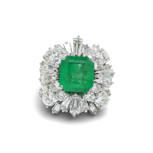 18 Carat White Gold Colombian Emerald And Diamond Cluster Ring