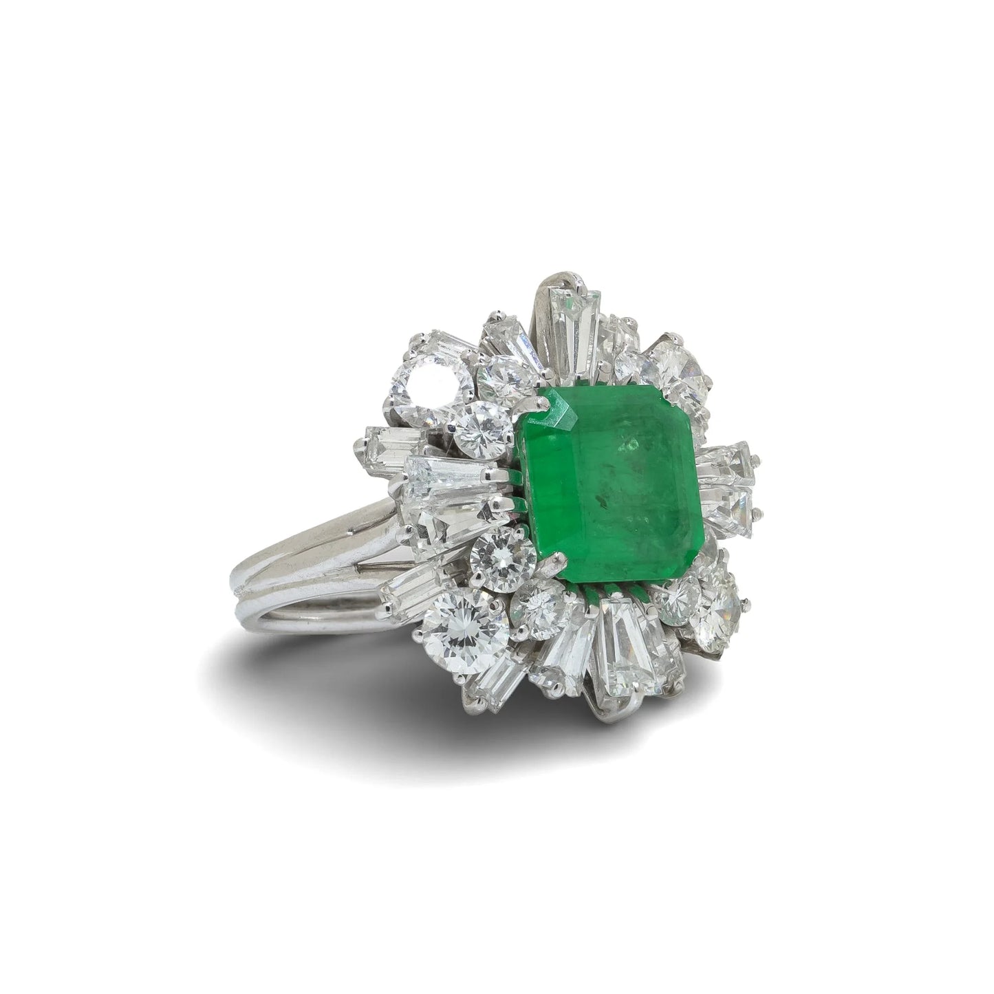 18 Carat White Gold Colombian Emerald And Diamond Cluster Ring