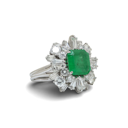 18 Carat White Gold Colombian Emerald And Diamond Cluster Ring