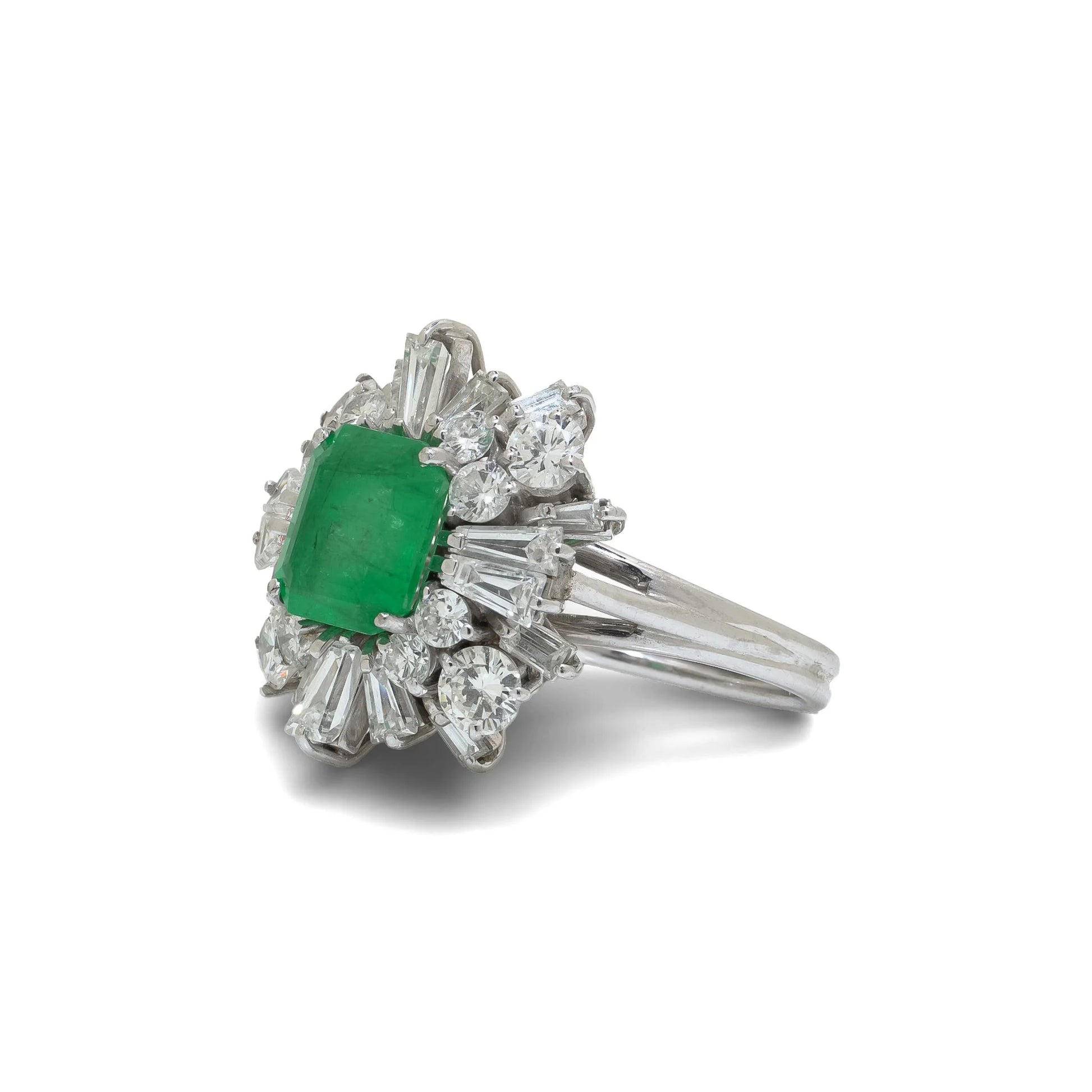 18 Carat White Gold Colombian Emerald And Diamond Cluster Ring