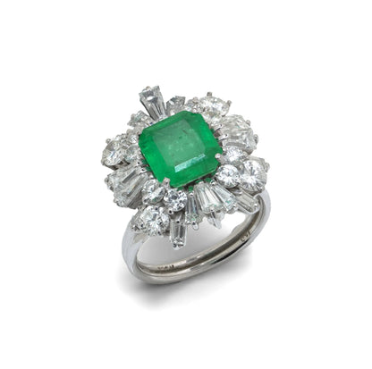 18 Carat White Gold Colombian Emerald And Diamond Cluster Ring