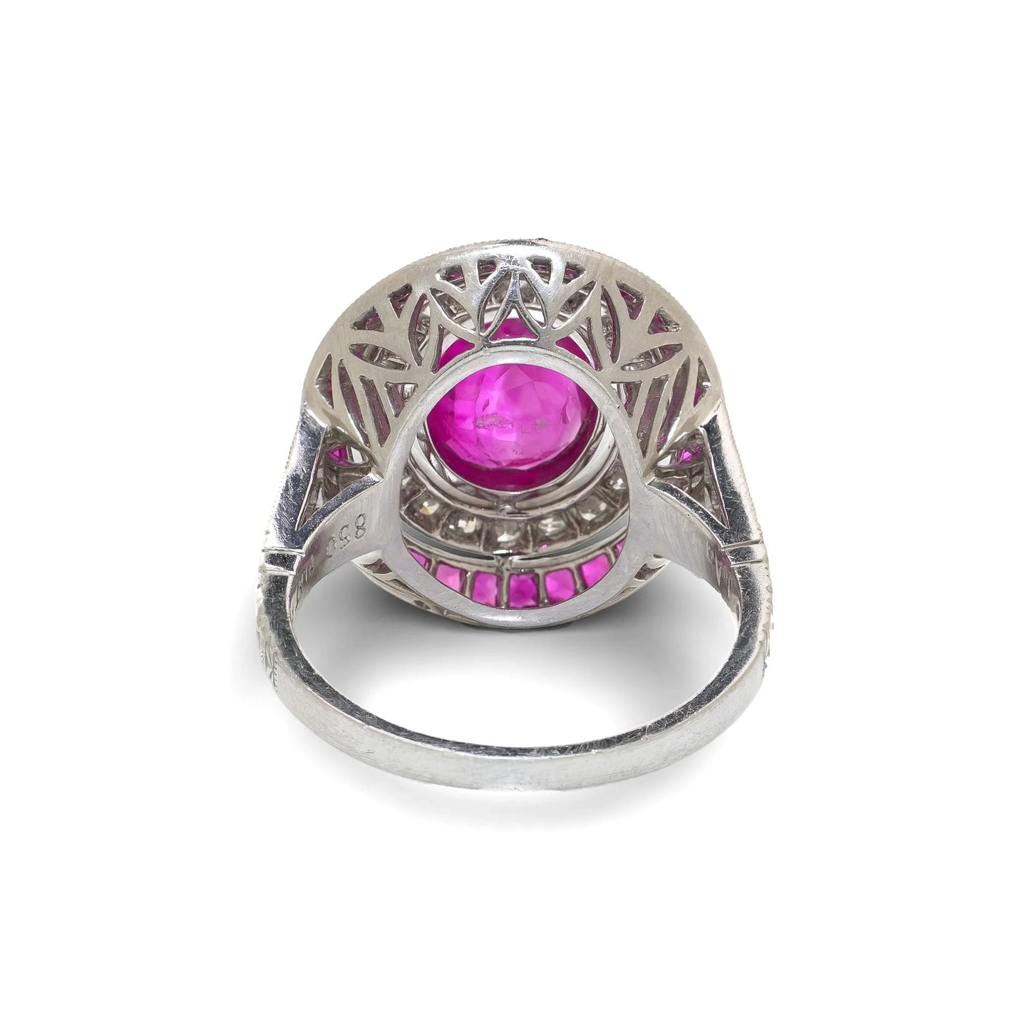 Platinum Ruby And Diamond Oval Cluster Ring