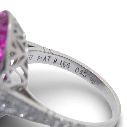 Platinum Ruby And Diamond Oval Cluster Ring