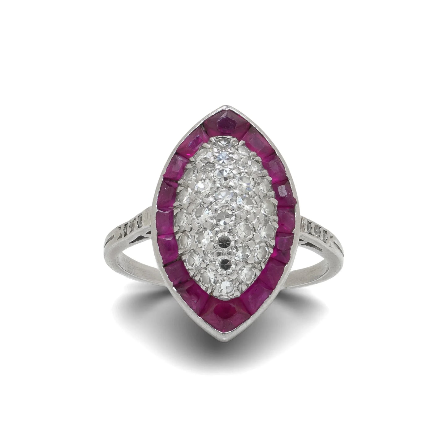 Art Deco Platinum Ruby And Diamond Marquise Ring