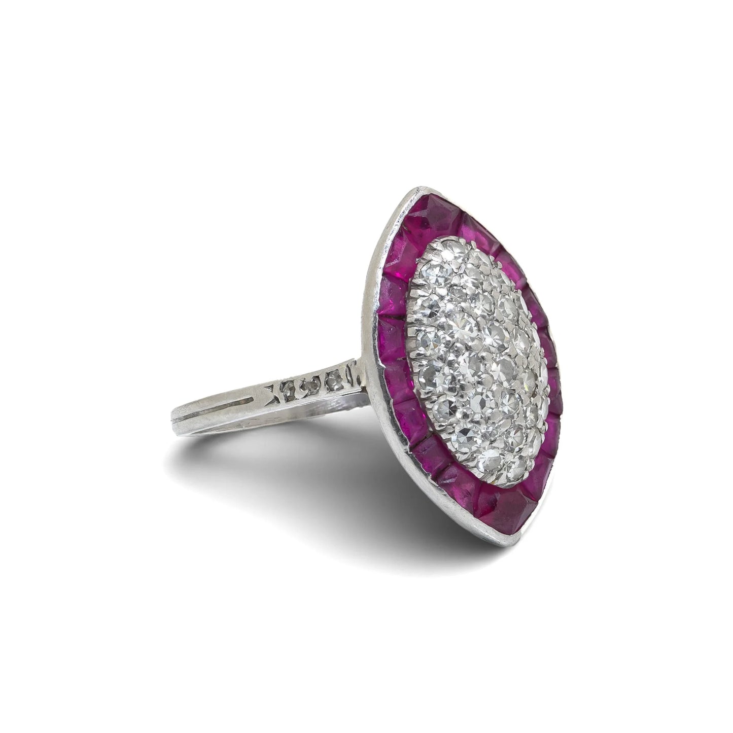 Art Deco Platinum Ruby And Diamond Marquise Ring