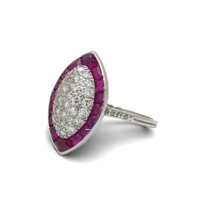 Art Deco Platinum Ruby And Diamond Marquise Ring