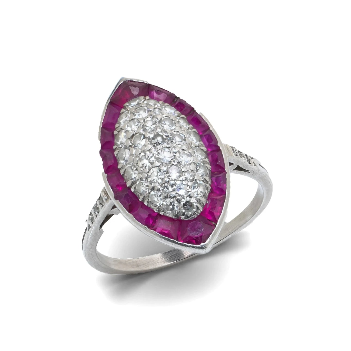 Art Deco Platinum Ruby And Diamond Marquise Ring