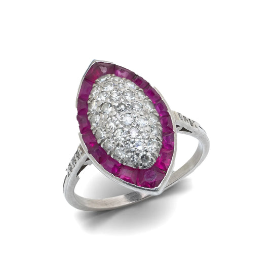 Art Deco Platinum Ruby And Diamond Marquise Ring