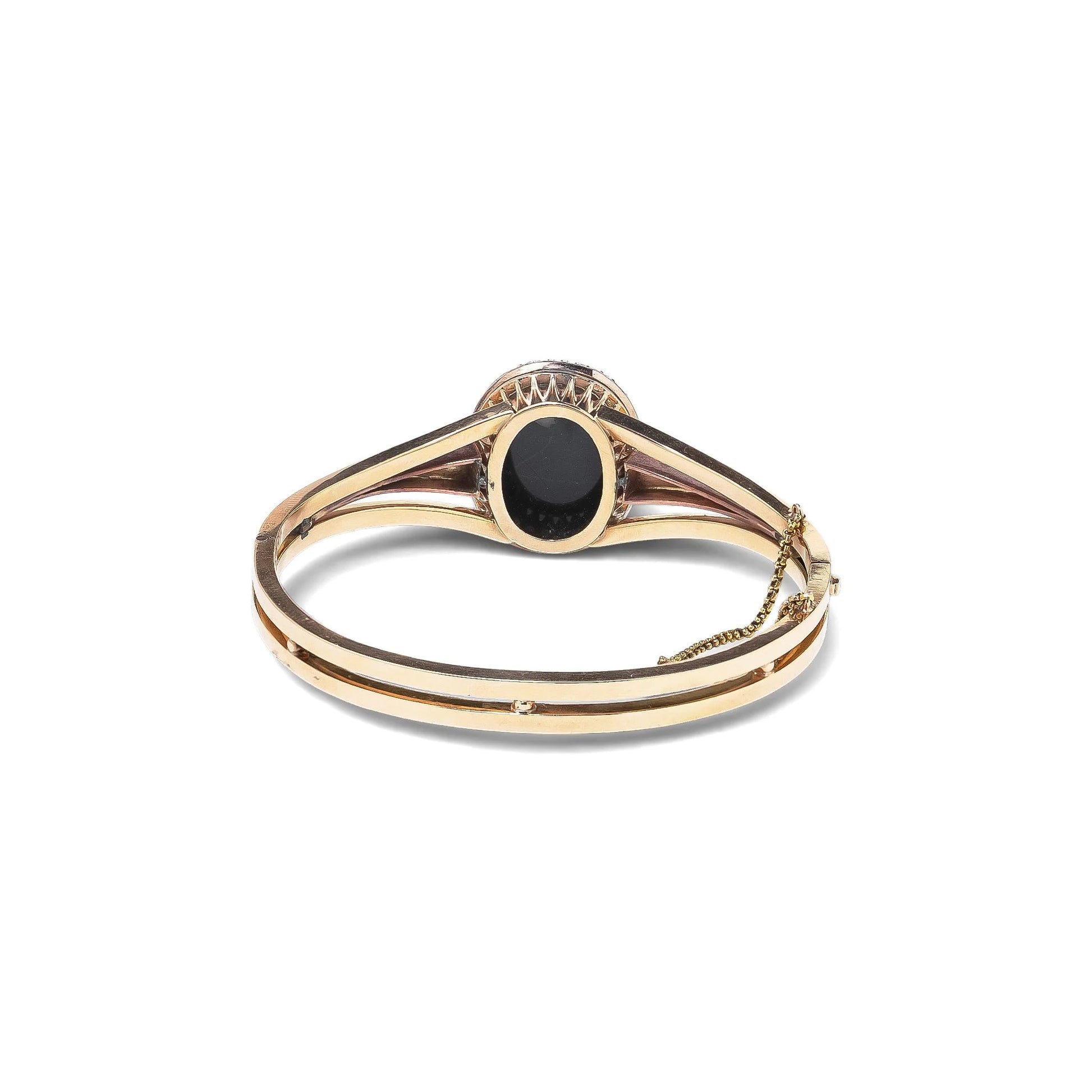 Victorian 18 Carat Gold Agate Cameo And Rose Cut Diamond Bangle Bracelet