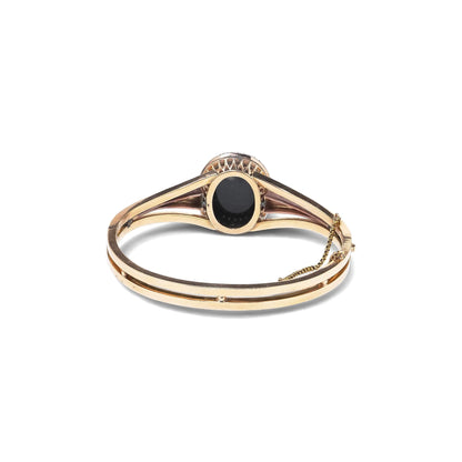 Victorian 18 Carat Gold Agate Cameo And Rose Cut Diamond Bangle Bracelet