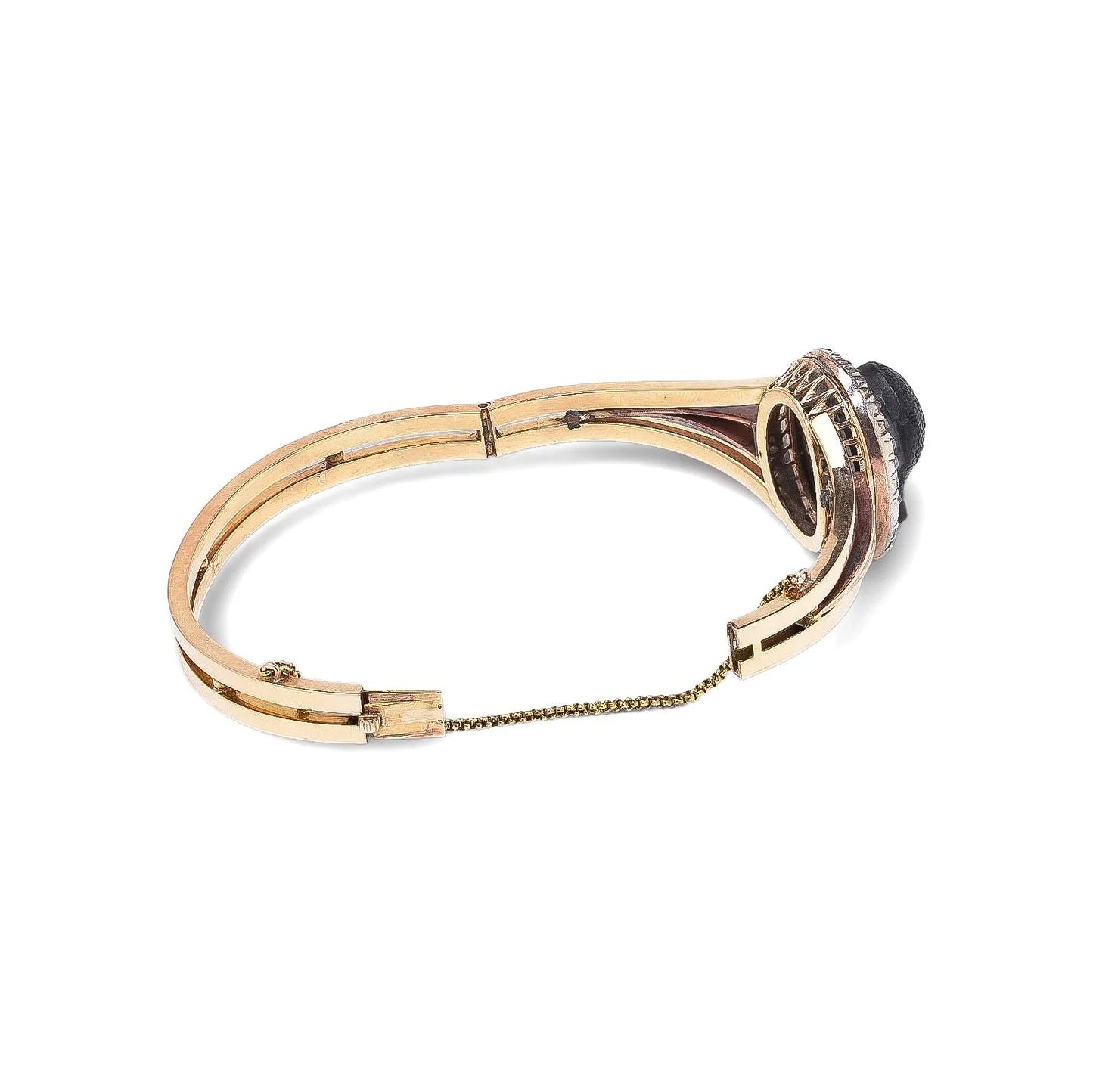 Victorian 18 Carat Gold Agate Cameo And Rose Cut Diamond Bangle Bracelet