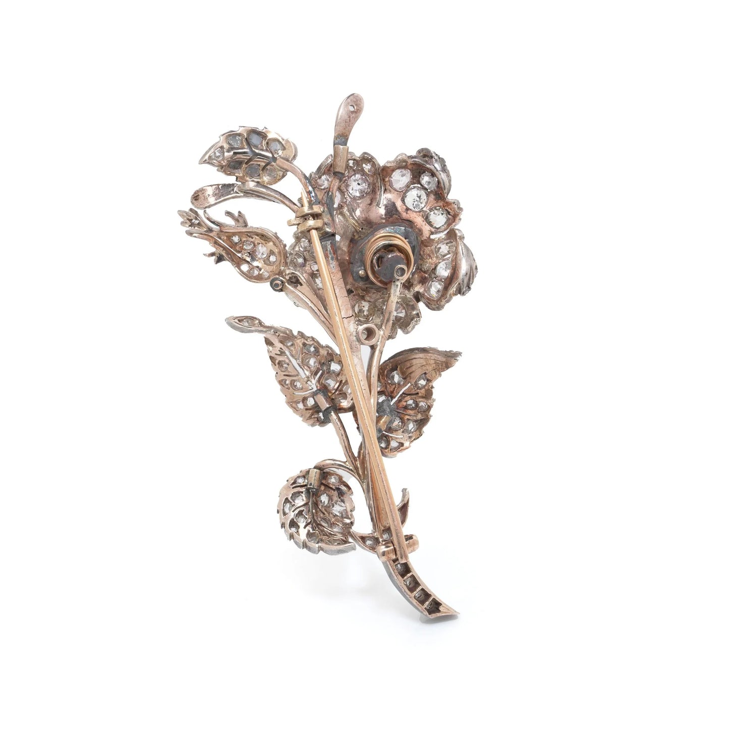 Victorian Gold And Silver Diamond En Tremblant Flower Brooch